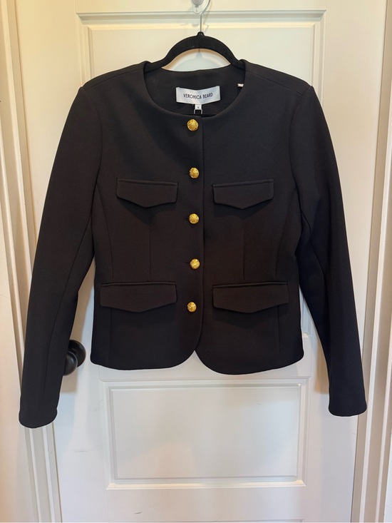Veronica Beard Jackets & Blazers - Veronica Beard Kensington Knit Jacket Black Collarless Blazer with Gold Buttons